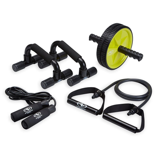 Home Gym Kit, Includes Resistance Tube, Ab Wheel, Jump Rope and Push-Up Bars